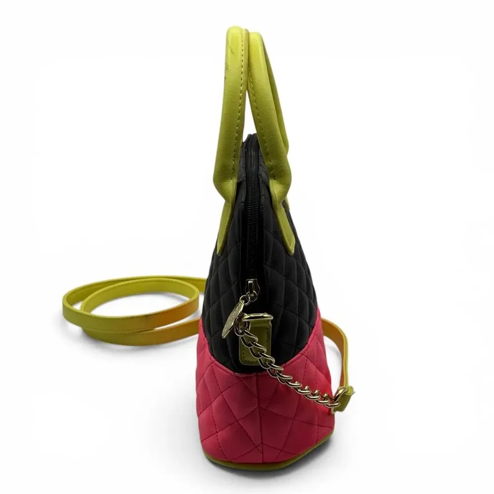 Luv Betsey by Betsey Johnson Black Pink Quilted Satchel Crossbody Bag Gold Chain